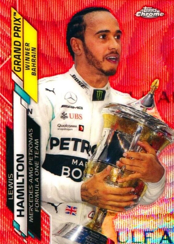 Lewis Hamilton 2020 Topps Chrome Formula 1 #134 Grand Prix Winners - Red Wave Refractor /5 (Bahrain) PSA 10