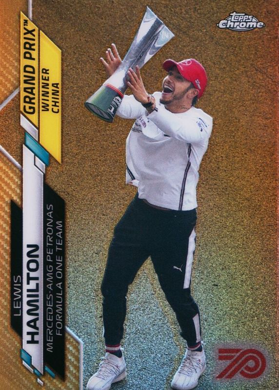 Lewis Hamilton 2020 Topps Chrome Formula 1 #135 Grand Prix Winners - 70th Anniversary Gold Refractor (China) RAW