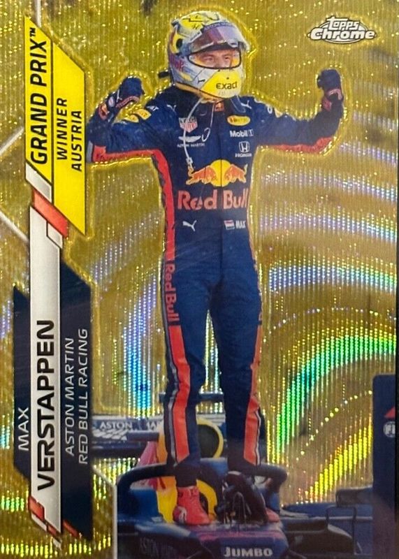 Max Verstappen 2020 Topps Chrome Formula 1 #141 Grand Prix Winners - Gold Wave Refractor /50 (Austria) Rookie PSA 10