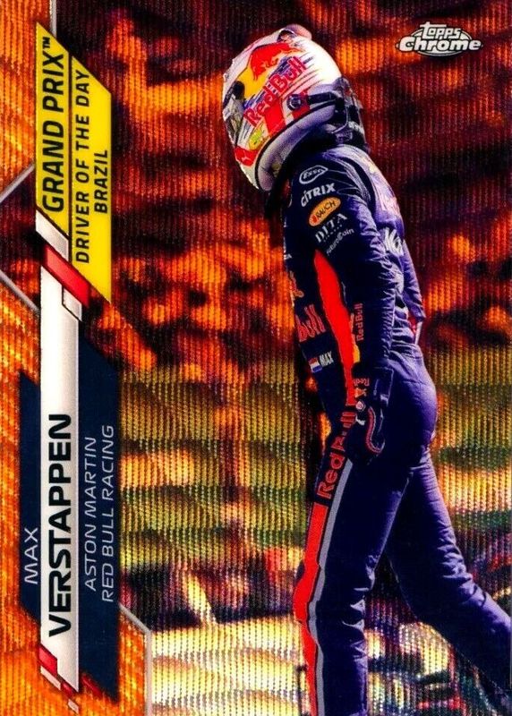 Max Verstappen 2020 Topps Chrome Formula 1 #173 Grand Prix Driver of the Day - Orange Wave Refractor /25 (Brazil) Rookie PSA 10