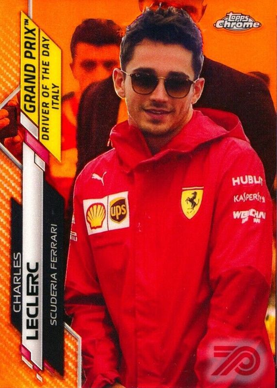 Charles Leclerc 2020 Topps Chrome Formula 1 #167 Grand Prix Driver of the Day - 70th Anniversary Orange Refractor (Italy) Rookie PSA 10