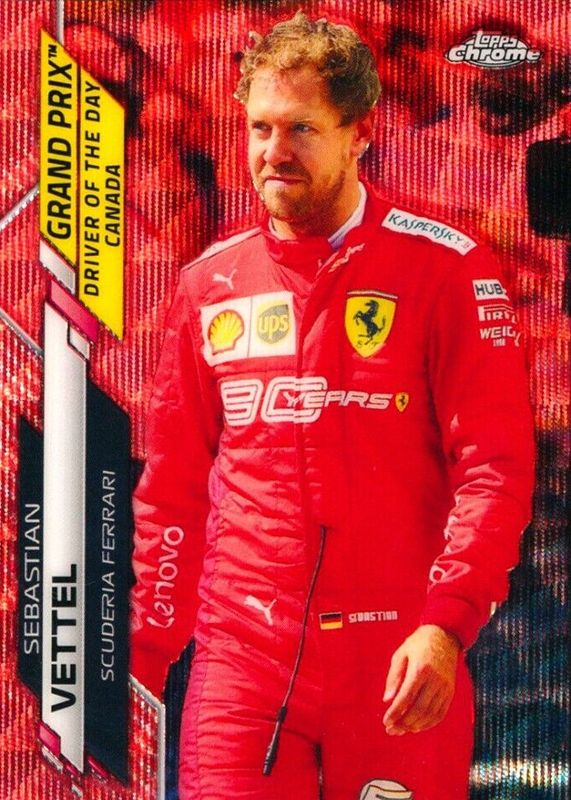 Sebastian Vettel 2020 Topps Chrome Formula 1 #160 Grand Prix Driver of the Day - Red Wave Refractor /5 (Canada) PSA 10