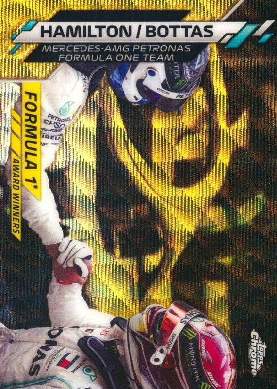 Lewis Hamilton / Valtteri Bottas 2020 Topps Chrome Formula 1 #196 F1 Award Winners - Gold Wave Refractor /50 RAW