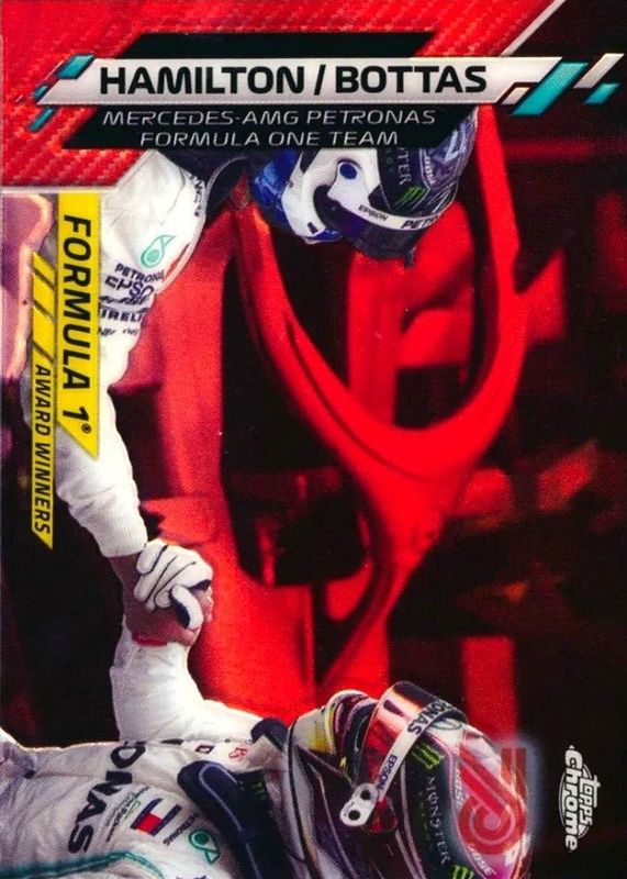 Lewis Hamilton / Valtteri Bottas 2020 Topps Chrome Formula 1 #196 F1 Award Winners - 70th Anniversary Red Refractor RAW