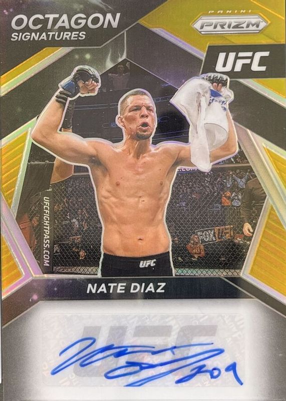 Nate Diaz 2021 Prizm UFC #OS-NDZ Octagon Signatures - Gold /10 SGC 10