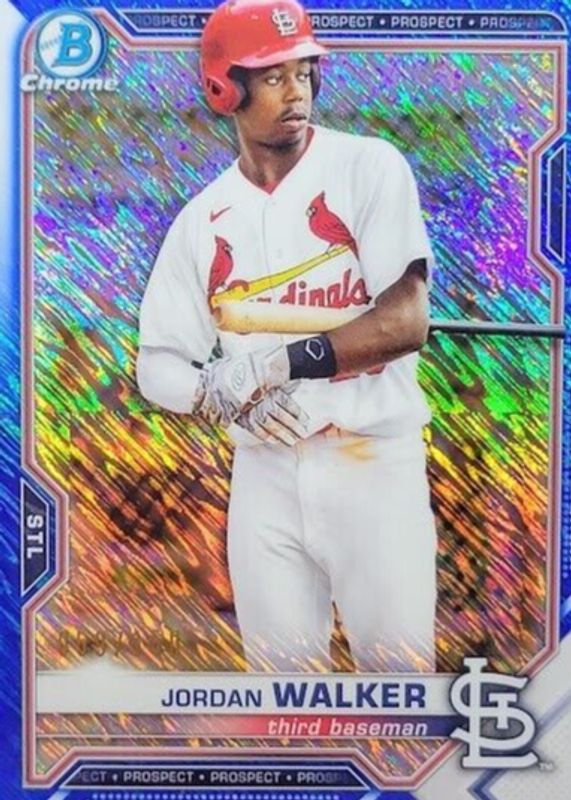 Jordan Walker 2021 Bowman #BCP-146 Chrome Prospects - Blue Shimmer Refractor /150 RAW