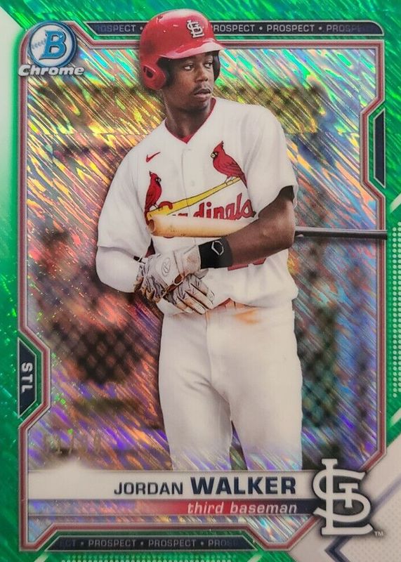 Jordan Walker 2021 Bowman #BCP-146 Chrome Prospects - Green Shimmer Refractor /99 RAW