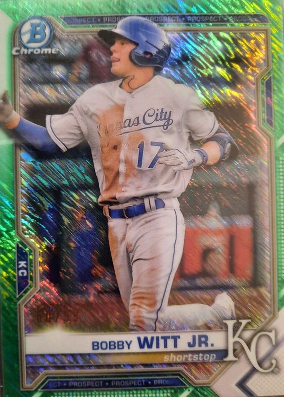 Bobby Witt Jr. 2021 Bowman #BCP-1 Chrome Prospects - Green Shimmer Refractor /99 RAW