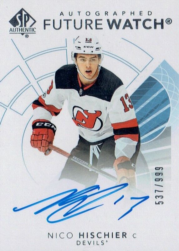 Nico Hischier 2017 SP Authentic #145 Future Watch Auto /999 Rookie RAW