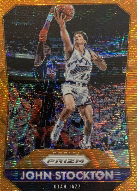 John Stockton 2015 Prizm #277 Orange Wave SGC 9