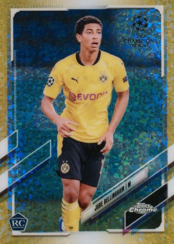 Jude Bellingham 2020 Topps Chrome UEFA Champions League #68 Yellow Mini-Diamond Refractor /299 Rookie RAW