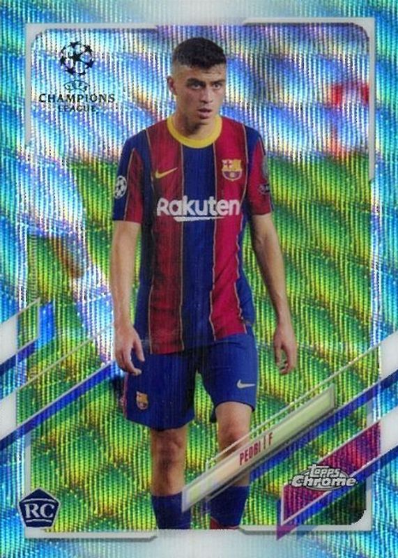 Pedri 2020 Topps Chrome UEFA Champions League #61 Aqua Wave Refractor /199 Rookie SGC 10