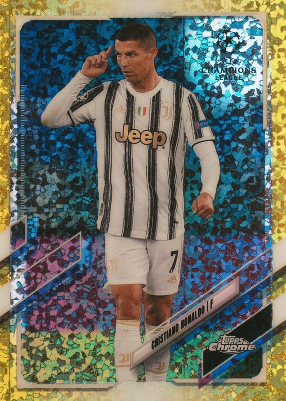 Cristiano Ronaldo 2020 Topps Chrome UEFA Champions League #100 Yellow Mini-Diamond Refractor /299 PSA 10