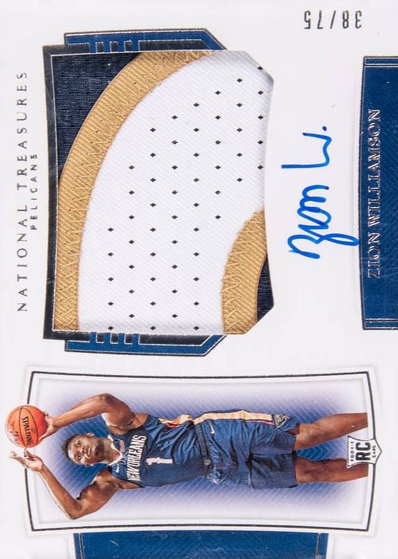 Zion Williamson 2019 National Treasures #108 Rookie Patch Auto Horizontal /75 Rookie SGC 7