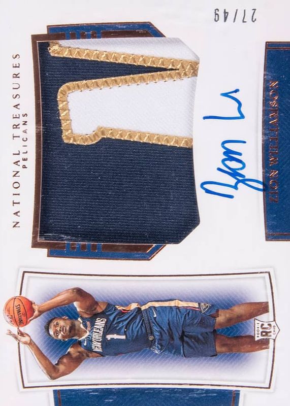 Zion Williamson 2019 National Treasures #108 Rookie Patch Auto Horizontal - Bronze /49 Rookie SGC 8