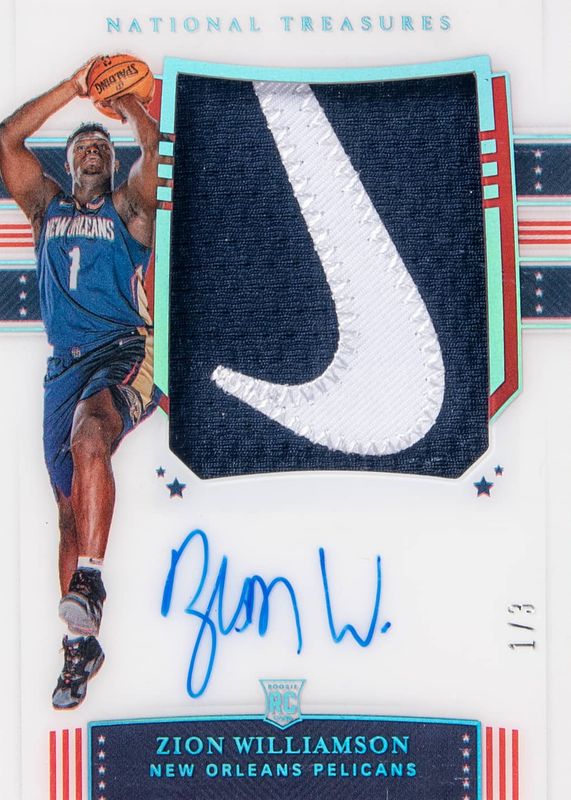 Zion Williamson 2019 National Treasures #108 Rookie Patch Auto - Stars & Stripes Blue /3 PSA 10