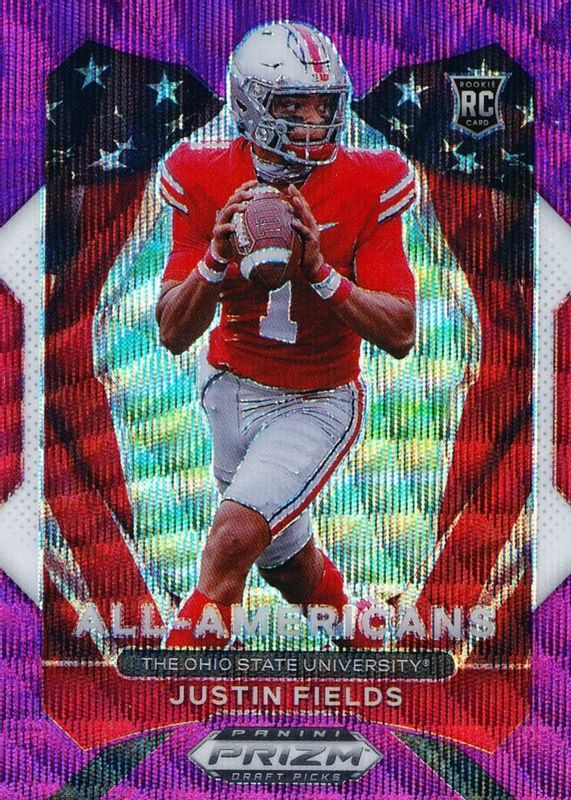 Justin Fields 2021 Prizm Draft Picks #192 All-Americans - Purple Wave Rookie RAW