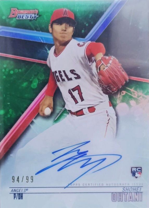 Shohei Ohtani 2018 Bowman's Best #B18-SO Best of 2018 Autographs - Green Refractor /99 Rookie SGC 9