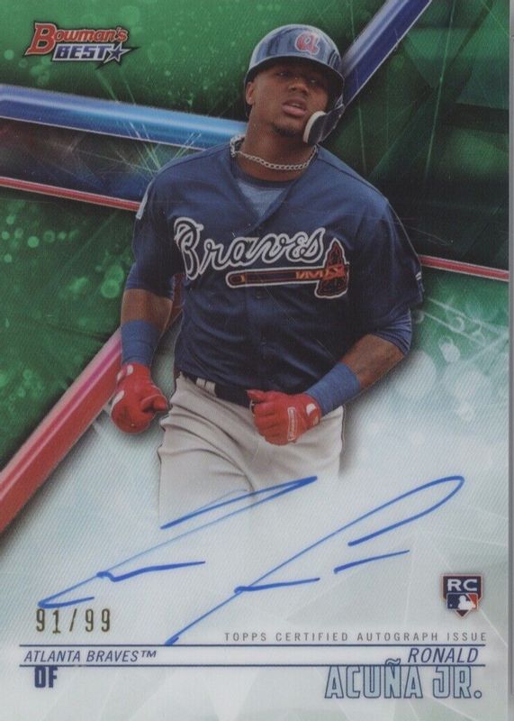 Ronald Acuna Jr. 2018 Bowman's Best #B18-RA Best of 2018 Autographs - Green Refractor /99 Rookie SGC 9.5