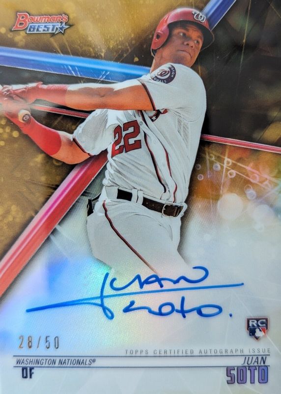 Juan Soto 2018 Bowman's Best #B18-JSO Best of 2018 Autographs - Gold Refractor /50 Rookie PSA 10