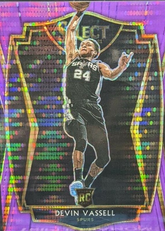 Devin Vassell 2020 Select #179 Premier Level Neon Purple Pulsar /5 Rookie SGC 10