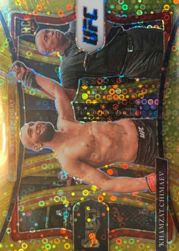 Khamzat Chimaev 2021 Select UFC #162 Premier Level Gold Disco /10 Rookie RAW