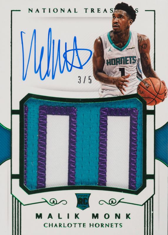 Malik Monk 2017 National Treasures #111 Rookie Patch Auto - Emerald /5 Rookie PSA 8