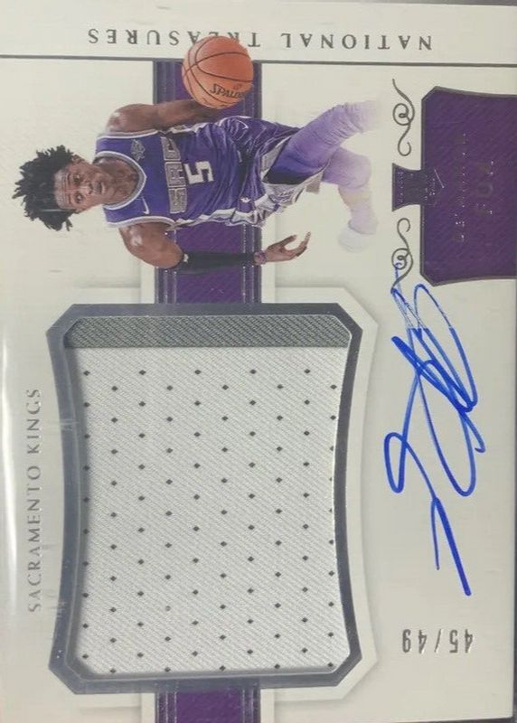 De'Aaron Fox 2017 National Treasures #105 Rookie Patch Auto Horizontal /49 PSA 10