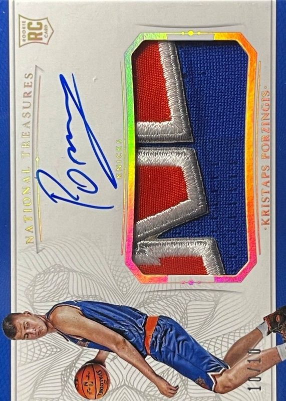 Kristaps Porzingis 2015 National Treasures #104 Rookie Patch Auto - Gold /10 PSA 10