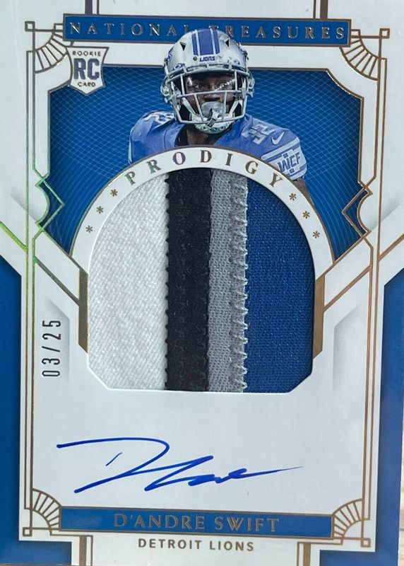 D'Andre Swift 2020 National Treasures #PPA-DS Prodigy Patch Autographs - Gold /25 Rookie SGC 8.5