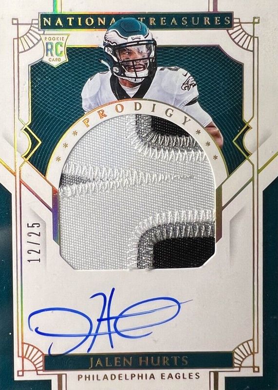 Jalen Hurts 2020 National Treasures #PPA-JAH Prodigy Patch Autographs - Gold /25 Rookie RAW