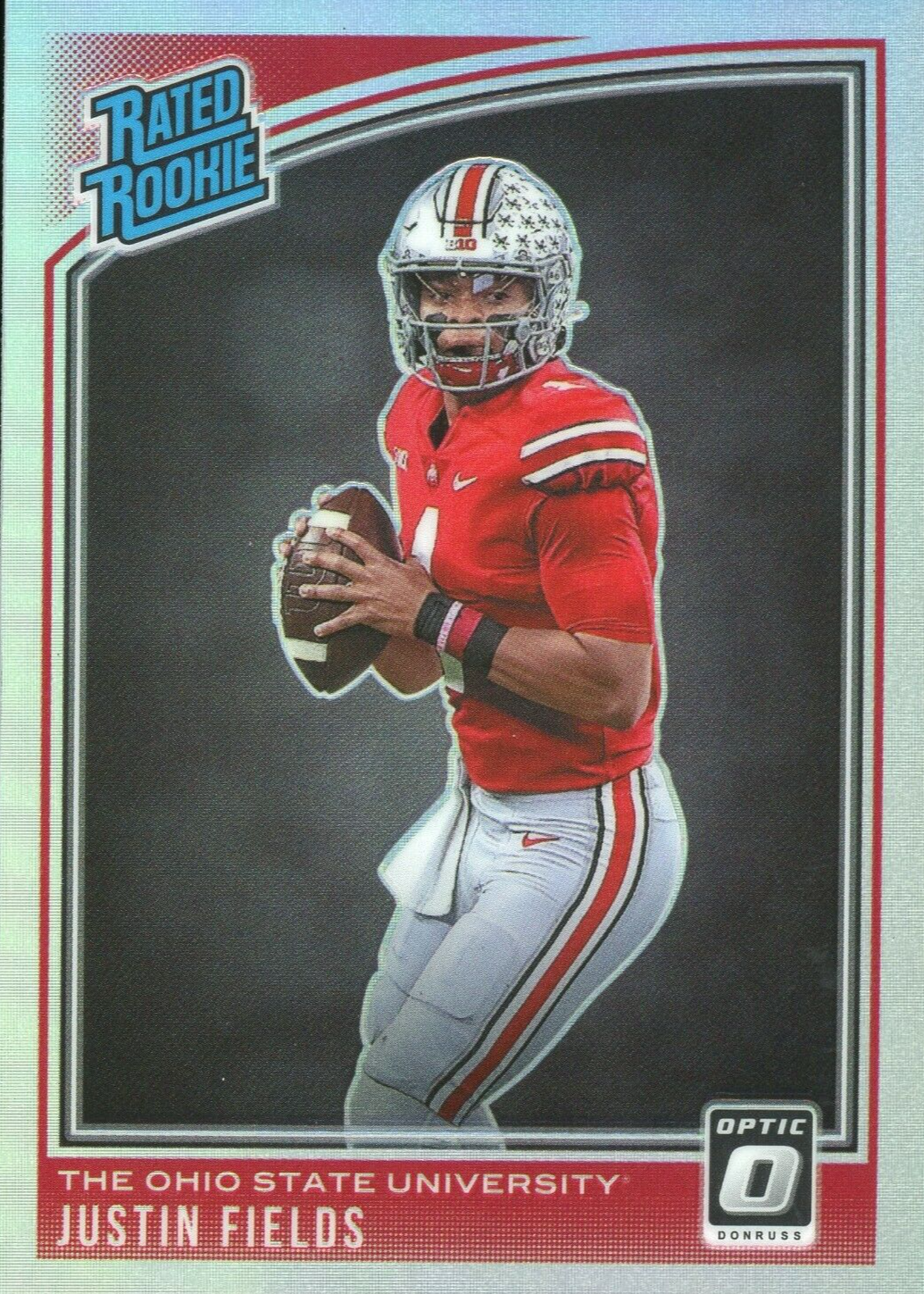 Justin Fields rated rookie サイン NFL カード Justin Fields 2021 Panini Donruss Rated Rookie RC #253 PSA