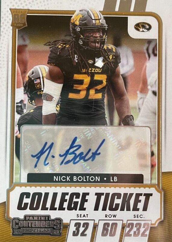 Nick Bolton 2021 Contenders Draft Picks #159 College Ticket Auto Rookie SGC 10