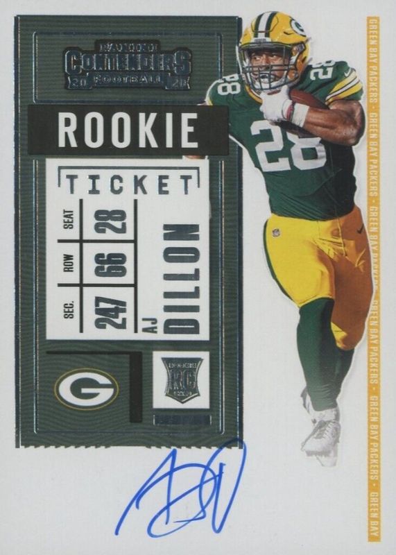 AJ Dillon 2020 Contenders #126 Rookie Ticket Auto Rookie SGC 9