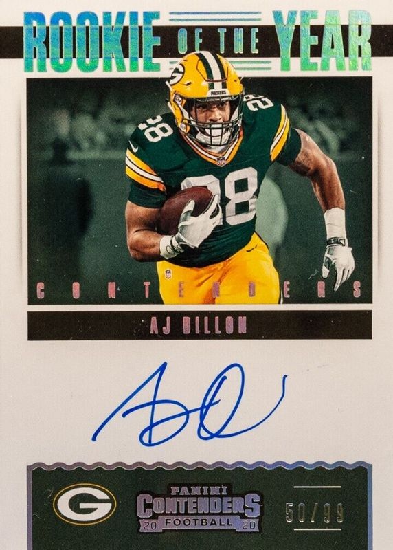 AJ Dillon 2020 Contenders #RYA-AJD Rookie of the Year Contenders Autographs (/99) Rookie SGC 9