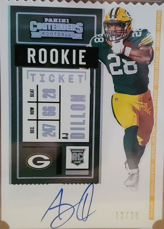 AJ Dillon 2020 Contenders #126 Rookie Ticket Auto - Stub (/28) Rookie SGC 10