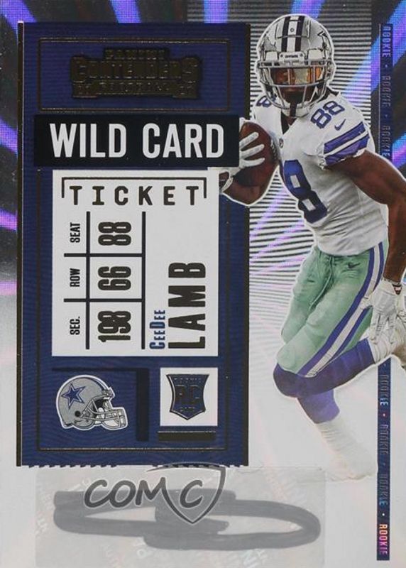 CeeDee Lamb 2020 Contenders #107 Rookie Ticket Auto Variation - Wild Card /(SSP) Rookie SGC 9.5