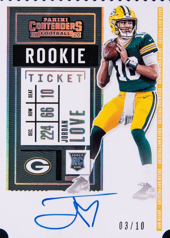 Jordan Love 2020 Contenders #111 Rookie Ticket Auto - Stub (/10) Rookie SGC 10