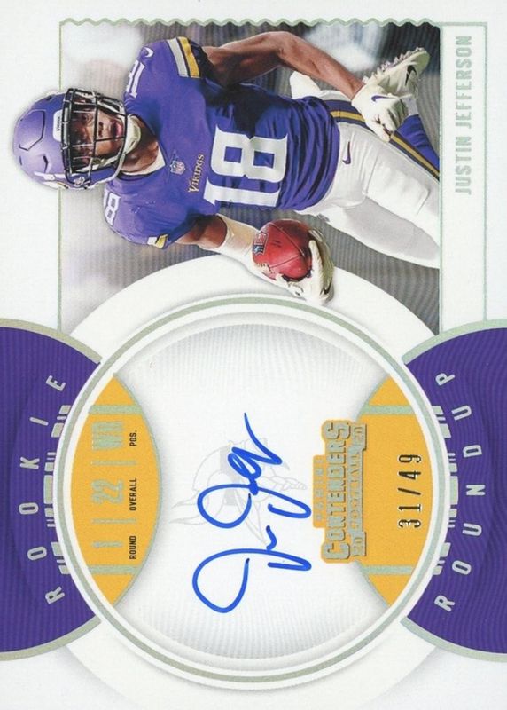 Justin Jefferson 2020 Contenders #RR-JUJ Rookie Roundup Autographs (/49) Rookie SGC 9.5