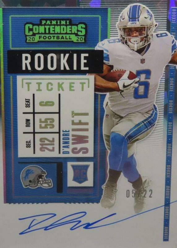 D'Andre Swift 2020 Contenders #115 Rookie Ticket Auto Variation - Cracked Ice /22 Rookie RAW