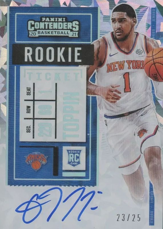 Obi Toppin 2020 Contenders #127 Rookie Ticket Auto Variation - Cracked Ice Ticket /25 (Ball in Left Hand) PSA 10