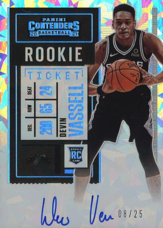 Devin Vassell 2020 Contenders #119 Rookie Ticket Auto - Cracked Ice /25 (Black Jersey) Rookie PSA 10