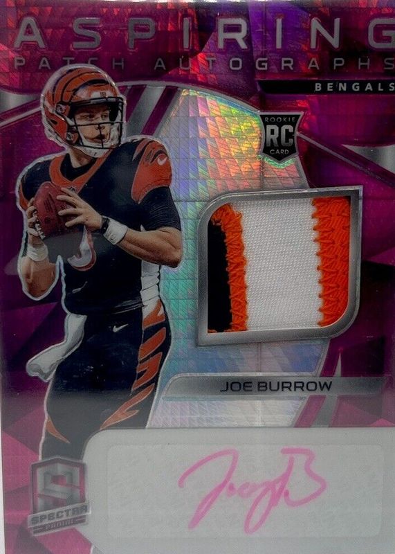 Joe Burrow 2020 Spectra #1 Aspiring Patch Autographs - Neon Pink (/10) Rookie PSA 10