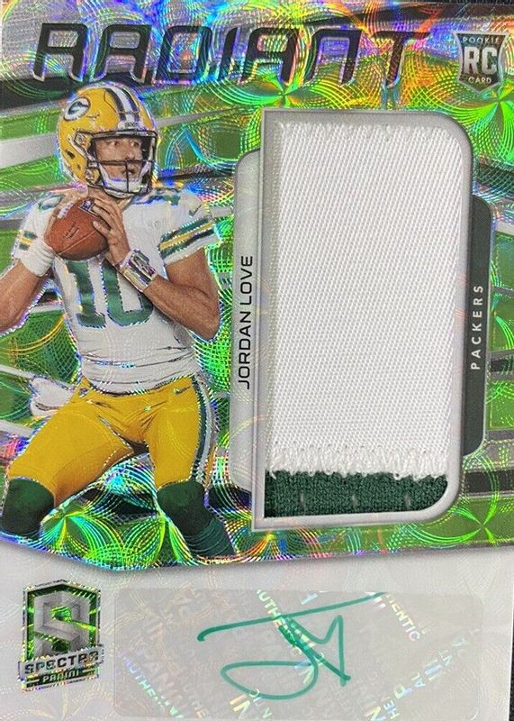 Jordan Love 2020 Spectra #2 Radiant Rookie Patch Signatures - Neon Green (/25) Rookie SGC 8