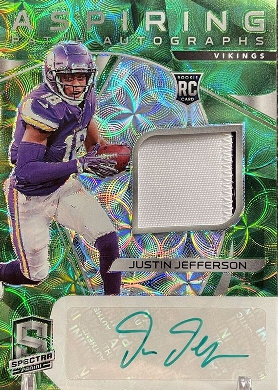 Justin Jefferson 2020 Spectra #7 Aspiring Patch Autographs - Neon Green (/35) Rookie PSA 10