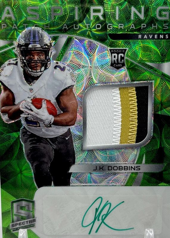 JK Dobbins 2020 Spectra #6 Aspiring Patch Autographs - Neon Green (/35) Rookie PSA 10