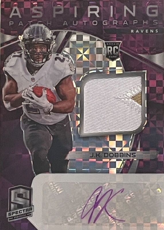 JK Dobbins 2020 Spectra #6 Aspiring Patch Autographs - Neon Purple (/30) Rookie BGS 9