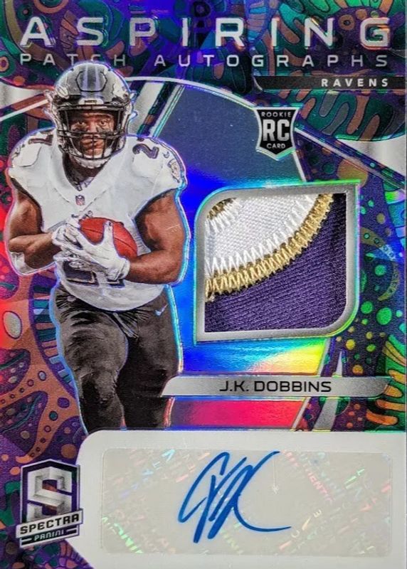 JK Dobbins 2020 Spectra #6 Aspiring Patch Autographs - Psychedelic /5 Rookie PSA 10