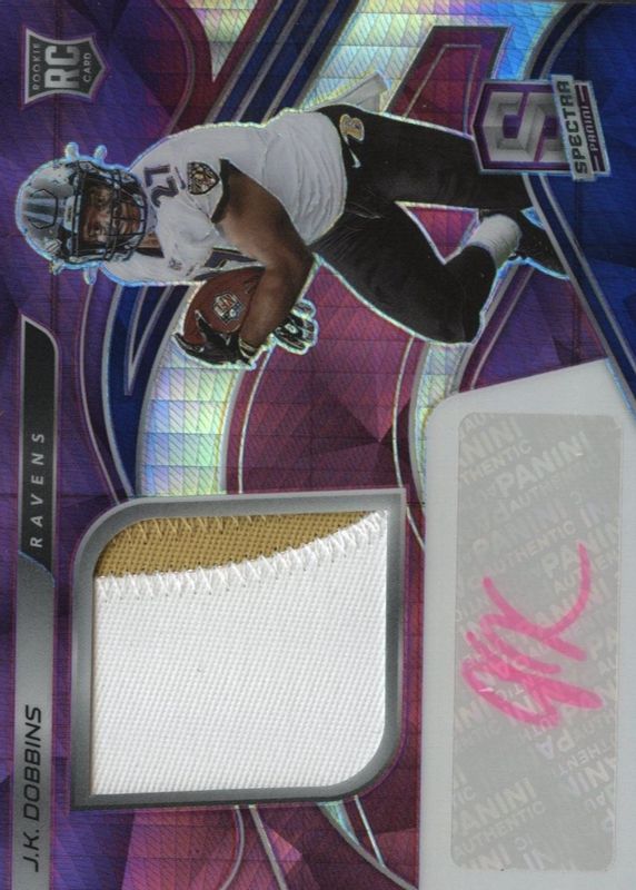 JK Dobbins 2020 Spectra #212 Rookie Patch Auto - Neon Pink /25 RAW