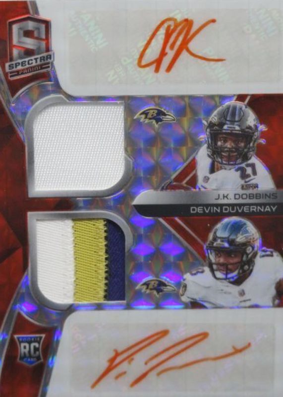 JK Dobbins 2020 Spectra #212 Rookie Patch Auto - Neon Orange /15 RAW